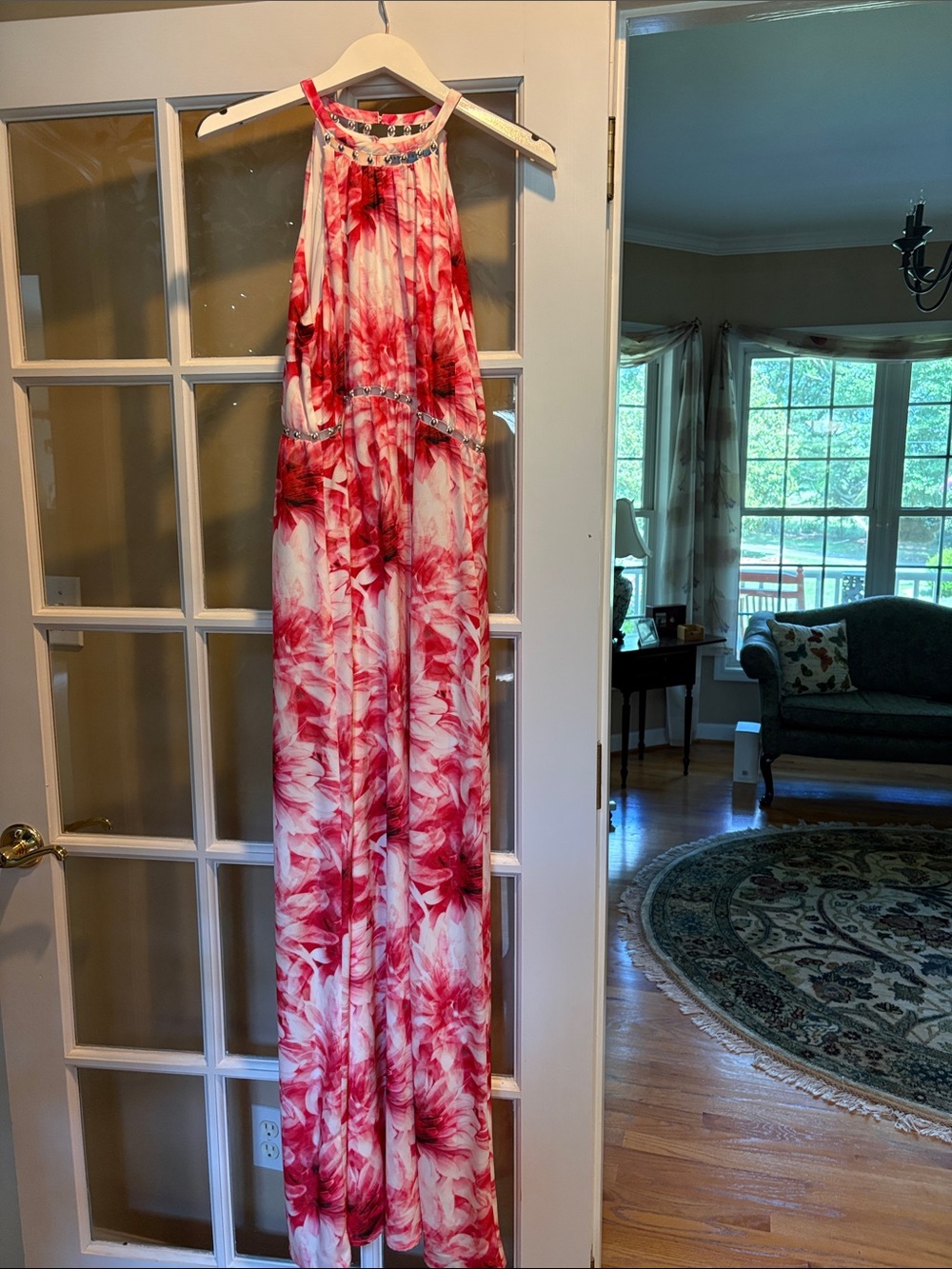 ANTONIO MELANI hot pink and White Floral Halter Maxi Dress